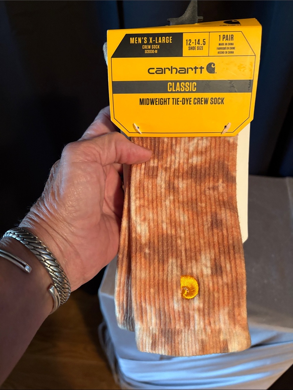 Carhartt Tie-Dye Crew Socks in Rust and Beige